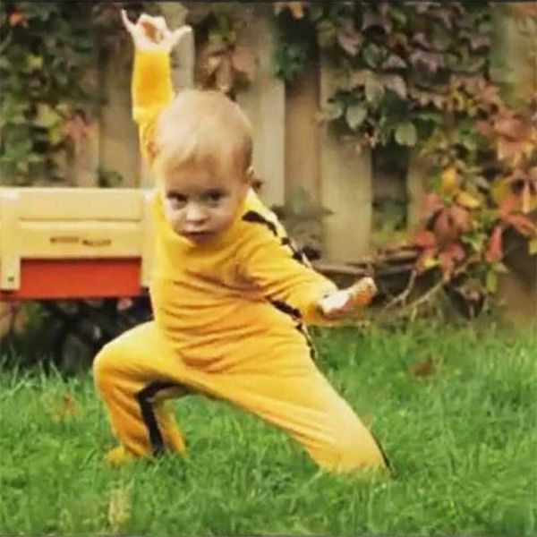

brand novelty rompers chinese kongfu bruce lee baby boy clothing 0-24m 100% cotton super quality ropa costume romper 211011, Blue