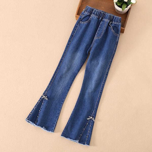 

girls' jeans spring autumn clothes 2021 korean version of fashion wide-legged big kind pants children's flared casual, Blue
