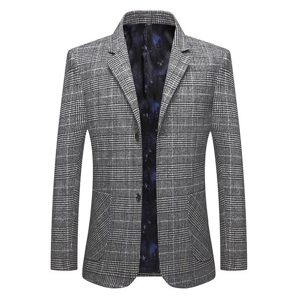 

brand men blazer personality wild men's suit jacket fashion plaid print slim fit warm coat male suits & blazers, White;black