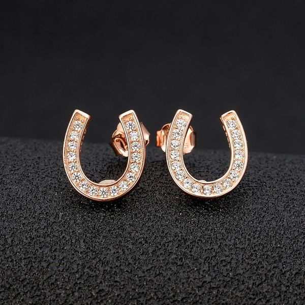 925 Brincos de prata esterlina mulheres garanhão sorte ferradura kpop feminino moda casamento jóias rosa ouro