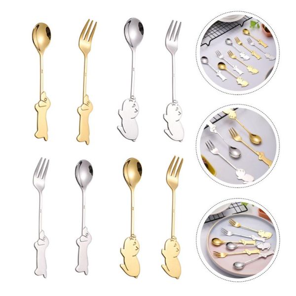 

spoons 1 set 8pcs rustproof tableware novel stainless steel coffee mixing forks