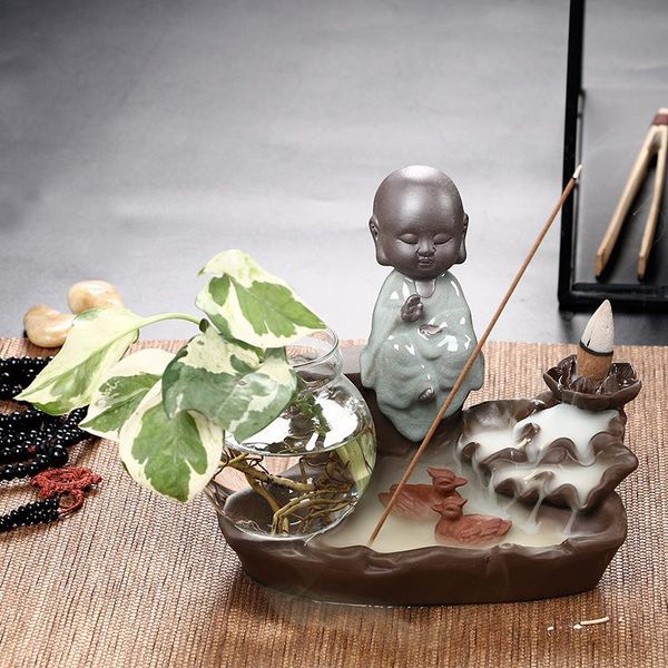 

fragrance lamps backflow incense burner holder little cute monk small buddha waterfall vase sandalwood censer home decor use in teahouse