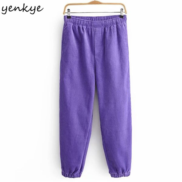 Pantaloni Harem vintage in velluto a coste tinta unita Pantaloni donna invernali larghi larghi casuali a vita alta da donna 210514