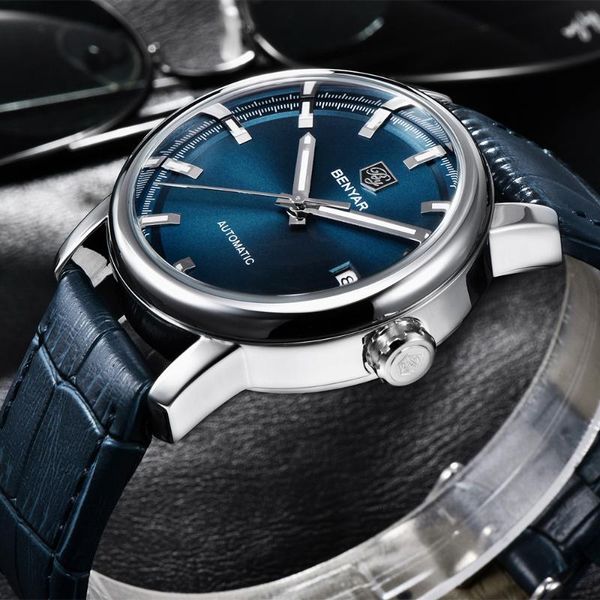 

wristwatches benyar leisure sports men watch waterproof luxury mechanical for leather military automatic watches relogio masculino, Slivery;brown