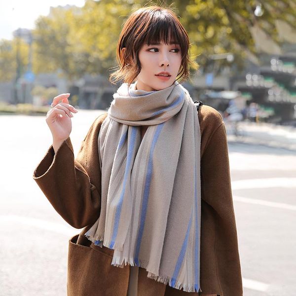 

scarves wool scarf winter women shawls and wraps pashmina warm vintage for ladies striped cashmere outdoor echarpe femme, Blue;gray