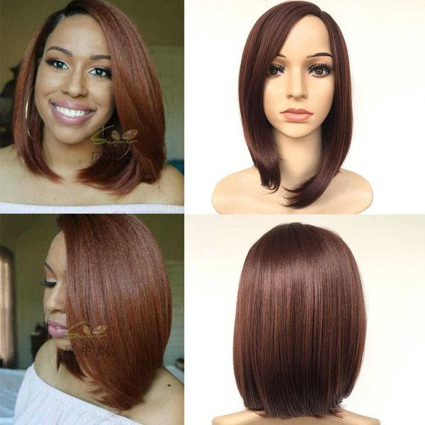 

short partial wave head dark brown wig chemical fiber hair, Black