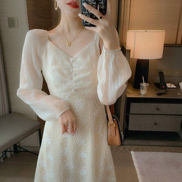 

dresses elegant vintage women french fairy long sleeve embroidery chiffon women's clothing autumn kvm8, Black;gray