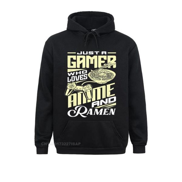 

men's hoodies & sweatshirts just a gamer who loves anime and ramen funny noodles hooded pullover cool for men lovers europe, Black