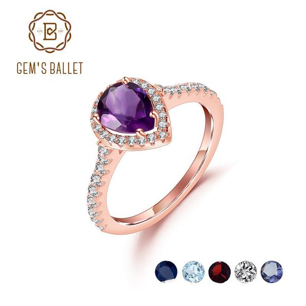 

cluster rings gem's ballet 925 sterling silver rose gold pear engagement ring natural garneopaz/sapphire gemstone for women jewelry, Golden;silver
