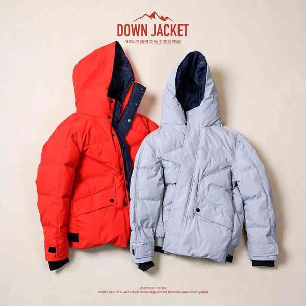 

simwood 90% white duck down coats men orcent printing winter new thick hooded ets plus size coat si980619, Black;white