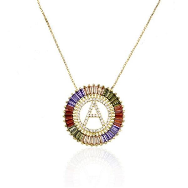 

pendant necklaces colorful zircon 26 initials a-z letters name for women family friends gold clavicle chains necklace jewelry, Silver