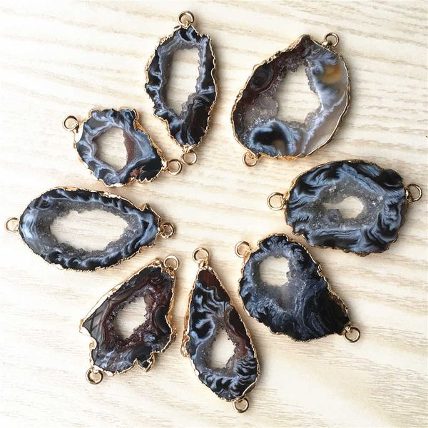 Agate nere naturali Ciondoli a fetta Connettori Agate grezze irregolari Druzy Pietre naturali Pendenti per gioielli fai da te Fare 5 PZ G0927