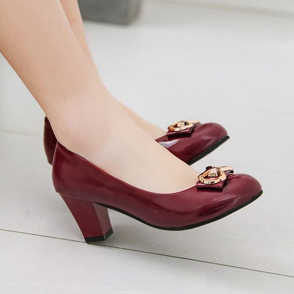 

dress shoes 2021 spring fashion women's round toe single bow knot thick heel ladies high heels women, Black