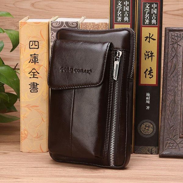 

waist bags men genuine leather cell mobile/phone fanny bag cigarette cash pocket bum loop belt hip purse pack