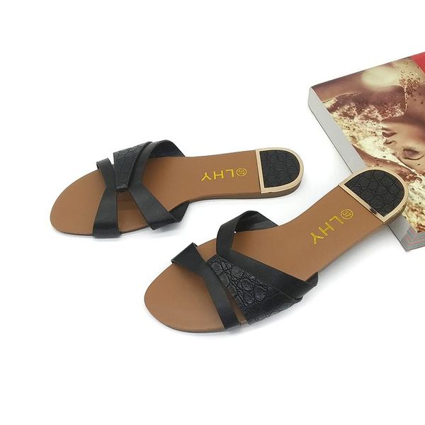 

summer shoes beach slipper fashion brand leather slippers wild female sandals original outdoor slides white women, Black