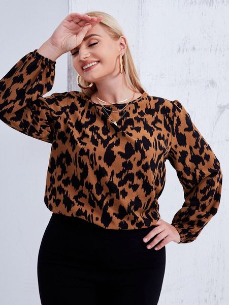 

plus all over print blouse 66k5#, Black