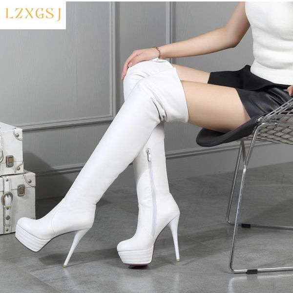 

women's winter high boots 2021 slip on heel platform shoes for woman over the knee fashion women long boot, Black