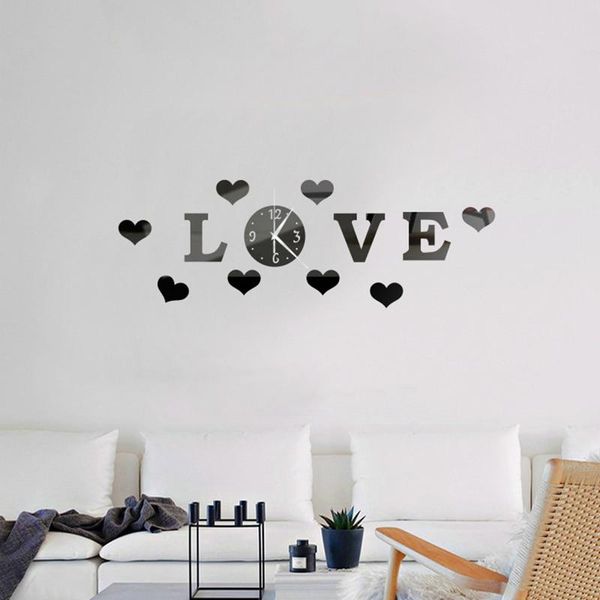 

acrylic clock wall sticker love stereo living room diy decoration home decor fashion modern clocks