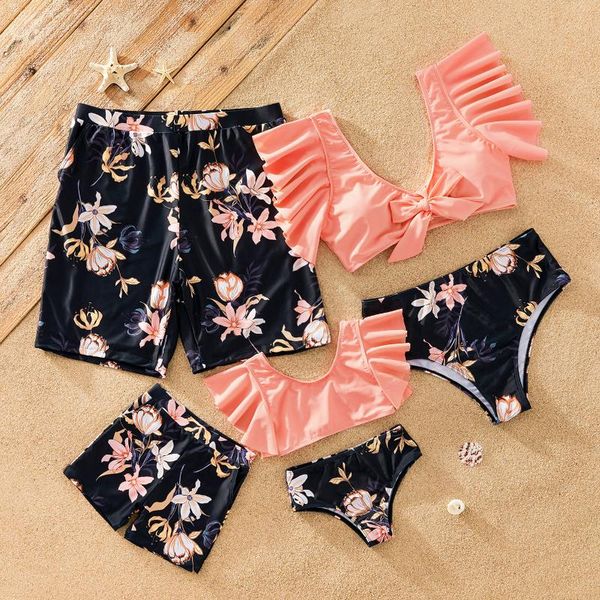 

family matching outfits patpat 2021 arrival look floral print swimsuits, Blue