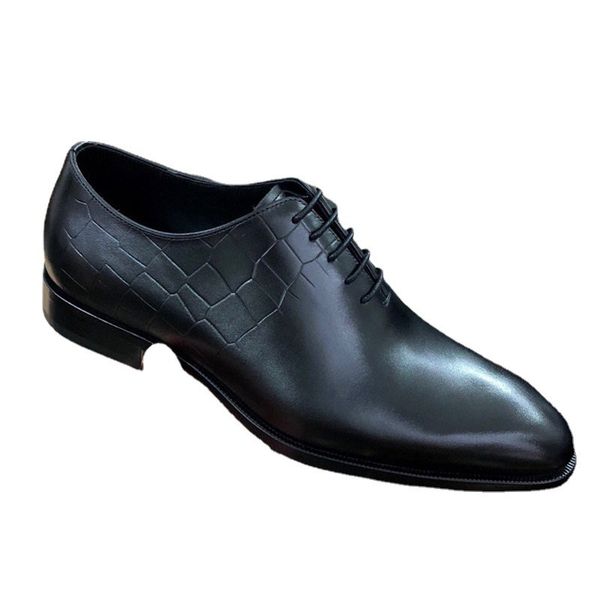 

2021 calf leather handmade men's shoes versatile office busins print, Black