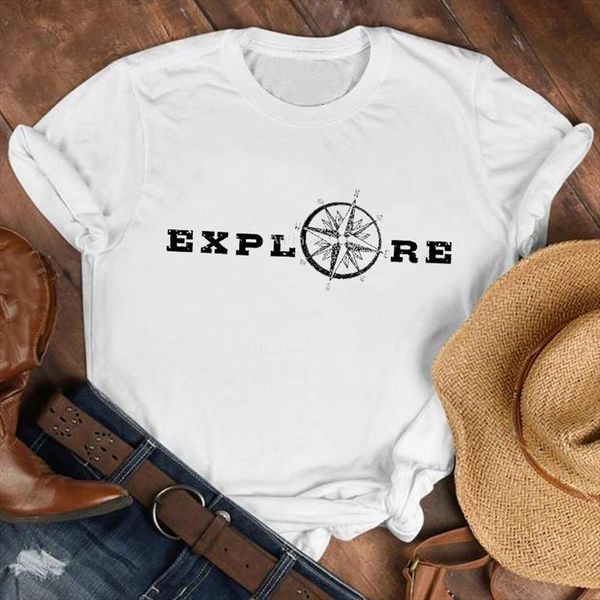 

compass cute camper trip womens t shirt geometric 90s clothes print tee graphic, White