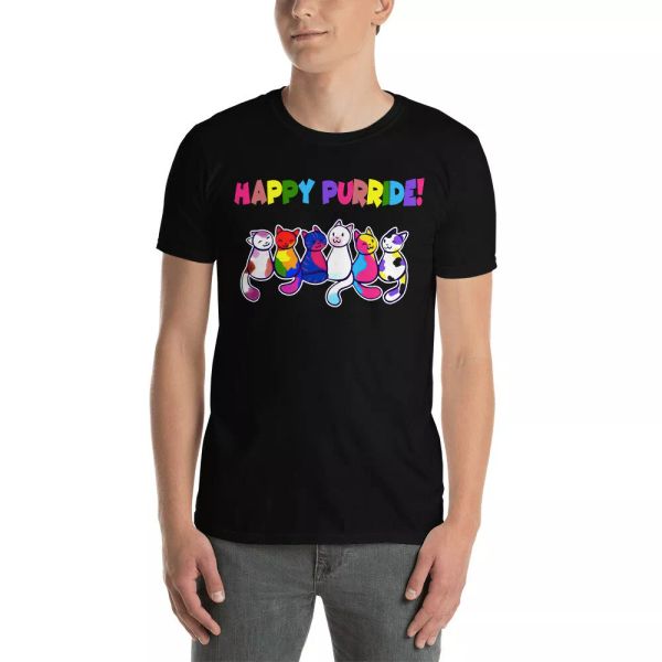 

happy purride pride lgbt flag cats matching cat proud lgbt gay lesbian shirt, White;black