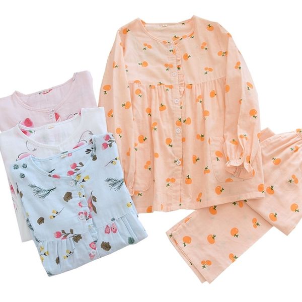 

women's sleepwear 2021 spring summer new ladies soft breathable 2pcs pajamas set cute cartoon fruiits floral printed loose thin ho, Black;red