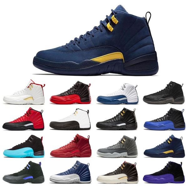 

with box 12s basketball shoes 12 for man black purple bulls dark grey fiba flu game french blue winterized wings utility gold michigan size