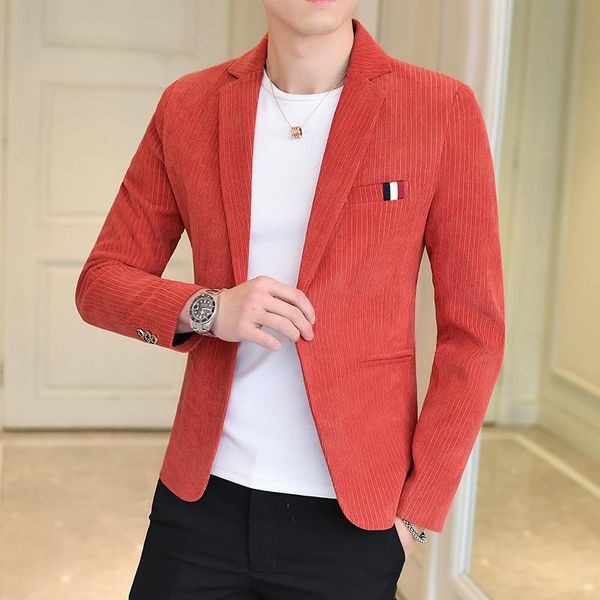 

men's suits & blazers brand mens blazer british's style casual slim fit suit jackets autumn corduroy costume homme formal business, White;black