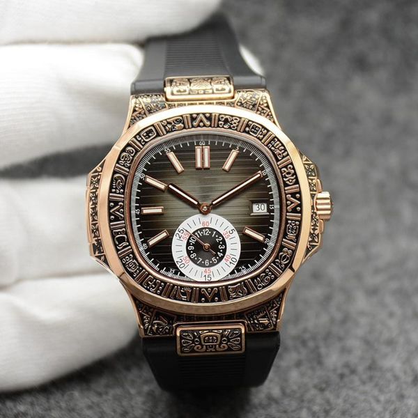 

wristwatches men stainless steel dual time rubber strap mechanical movement automatic sport calendar watch rose gold, Slivery;brown