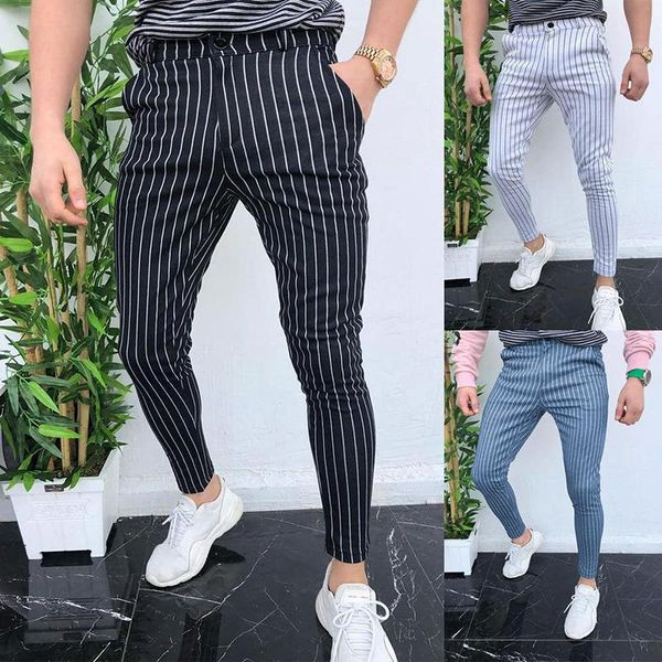 

men's pants male business streetwear pant fashion striped print trousers for men 2021 spring autumn mens casual pocket harajuku pencil, Black