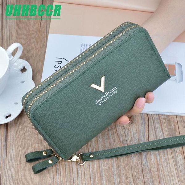 

wallets phone purses women big female purse leather brand retro ladies long woman card clutch double zipper d-7929, Red;black