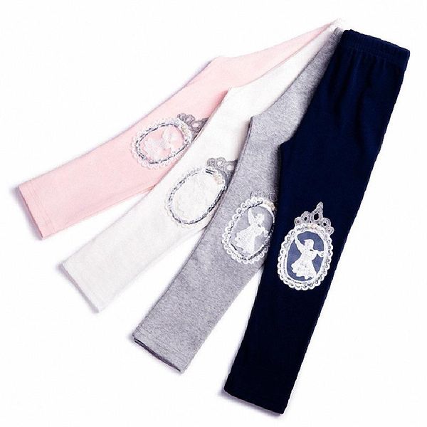 

trousers kids girls lace with pearl knee patch cotton skinny leggings children autumn spring casual angel print princess clothes, Blue