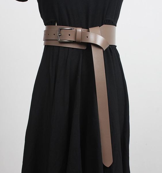 

belts women's runway fashion genuine leather cummerbunds female vintage dress corsets waistband decoration wide belt r3369, Black;brown
