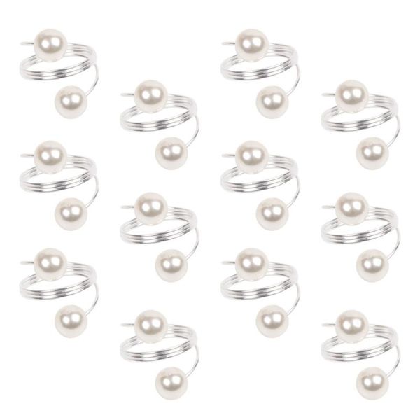 

napkin rings 12pcs white pearl silver holders serviette buckles for wedding banquet dinner party