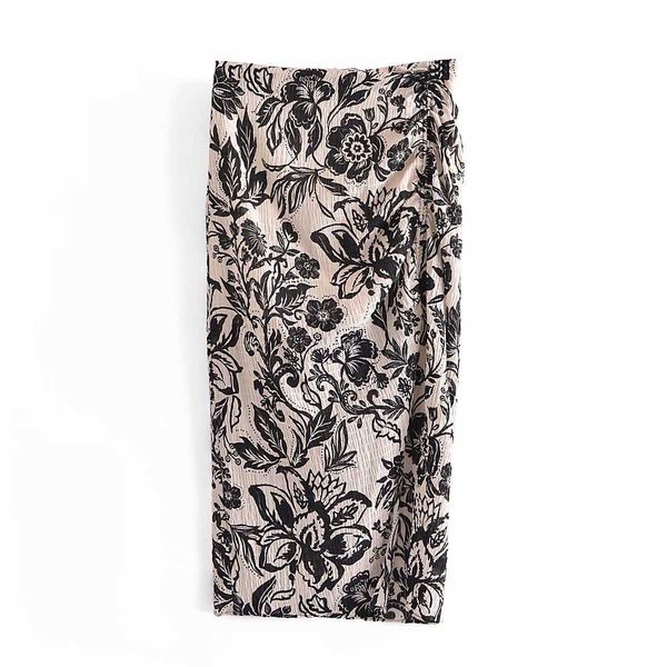 

women printed slit skirt pleated high-waist midi elegant high fashion casual vintage women skirts ropa mujer falda 210709, Black