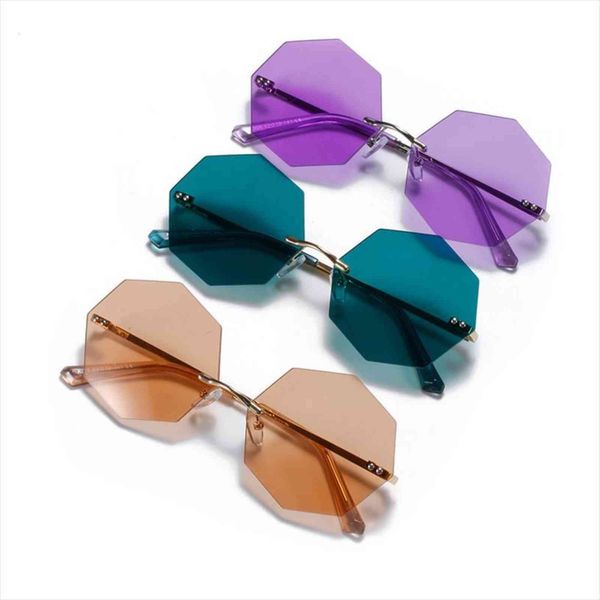 

seemfly octagonal rimless sunglasses womens retro metallic sun glasses uv protection fashion cutting lens eyewear uv400, White;black