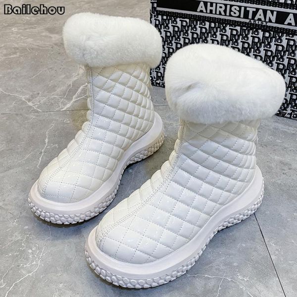 

boots women snow short ankle female shoes ladies round toe platform rubber modern for 2021 winter fur warm, Black