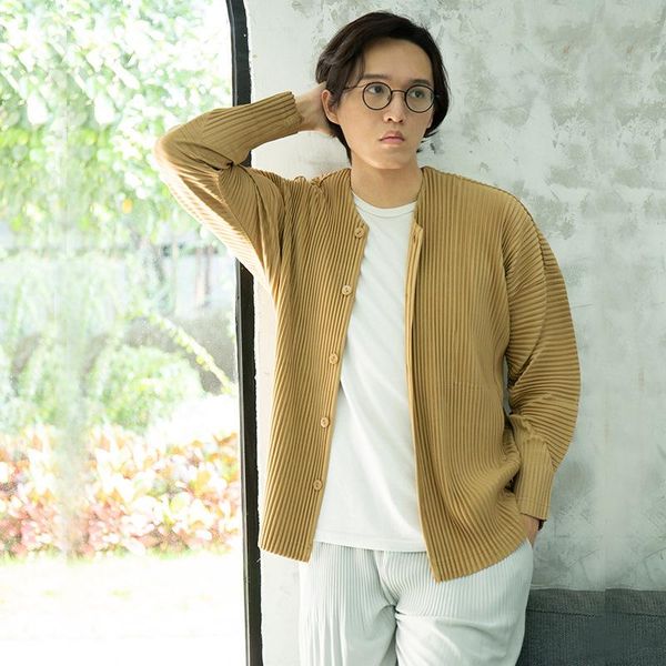 

men's jackets iefb pleated jacket trendy single breasted ealstic fabric coat japanese streetwear fashion clothes 9y4874, Black;brown