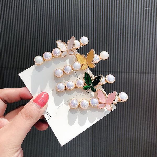 

exquisite beautiful colorful butterfly imitation pearl duckbill clip temperament fashion women girl hairpins hair accessories1