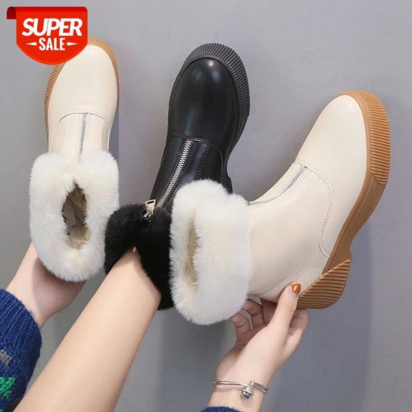

snow boots women shoes fashion sweet plus velvet warm snow shoes leather boot tassel zipper ankle boots platform tube #5f74