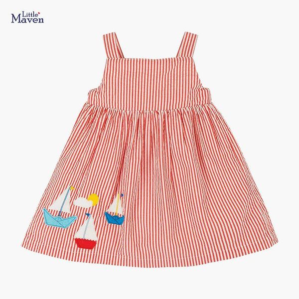 

girl's dresses little maven 2021 summer baby girls clothes cotton orange striped casual dress boat print sundress for kids 2-7 years, Red;yellow