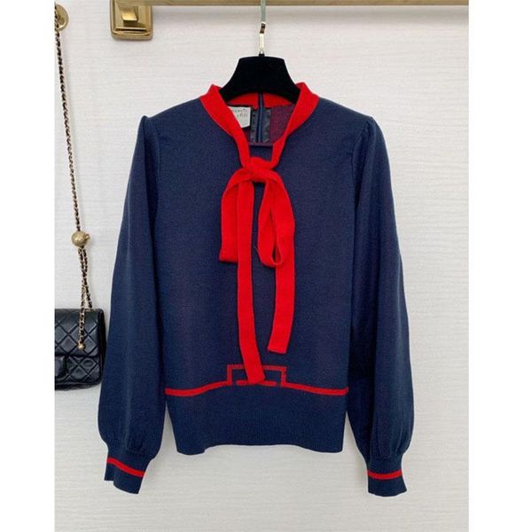 

women's sweaters 2021 autumn wool boho knit sweater long sleeve lace-up bow collar winter pullover women preppy style handmade, White;black