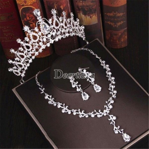 

earrings & necklace fashion bride crown three-piece earring set, Silver