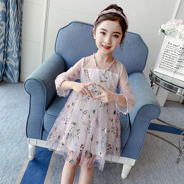 

girl dress flower embroidery dress for girl china style lace party dress child mesh costume for girls 6 8 10 12 14, Red;yellow