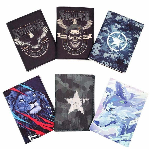 

card holders cool eagle & wolf lion men boys passport holder pu leather travel cover case id, Brown;gray