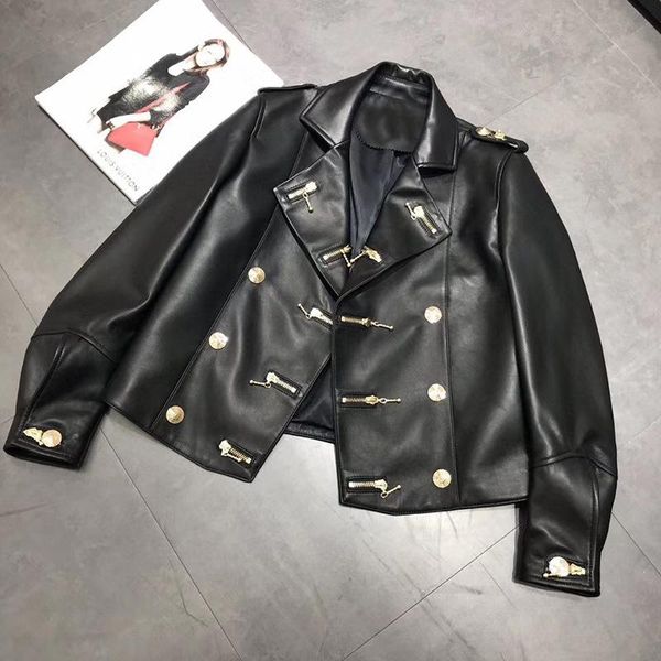 

women's jackets leather short 2021 spring and autumn loose korean jacket chaohaining sheep skin locomotive small coat, Black;brown