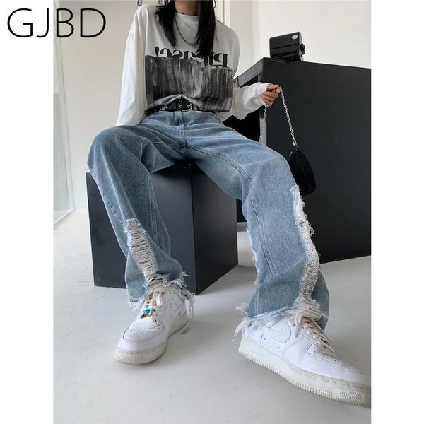 

women's jeans fashion ripped 2021 y2k trend streetwear high waist wide leg pants versatile casual baggy denim trouser, Blue