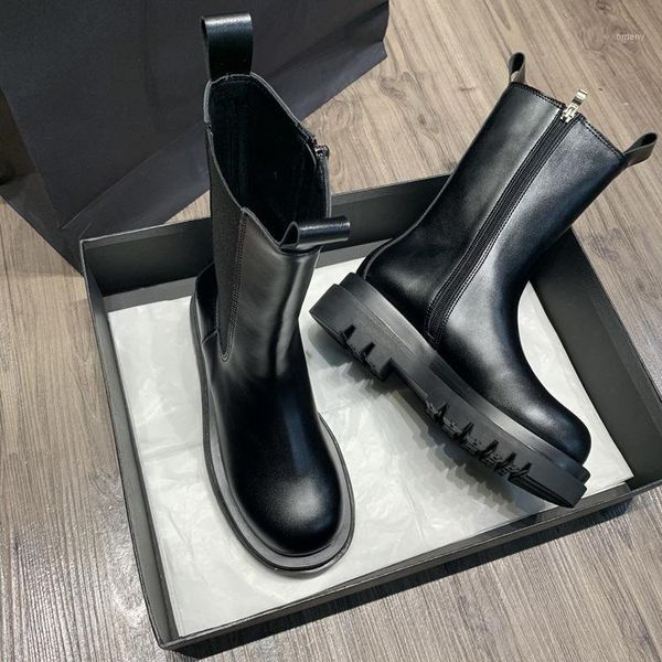 

boots women 2021 autumn and winter thick-soled flat bottom tube platform shoes1, Black