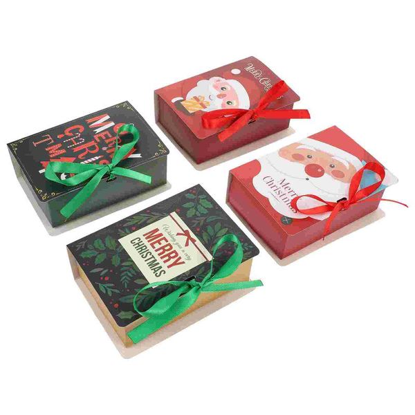 

gift wrap 4pcs christmas book shape packing boxes creative paper candy cases (red green)